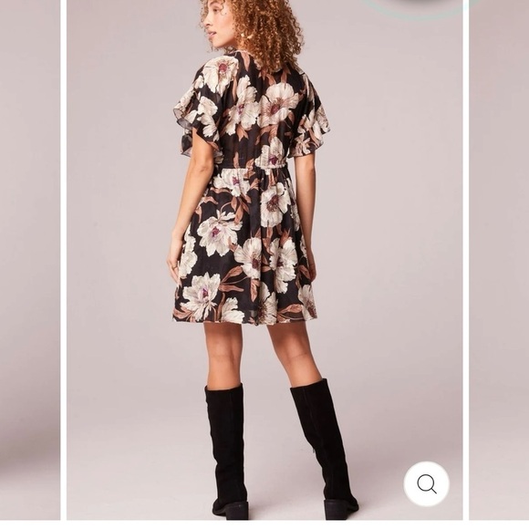 B.O.G Collective Aversa Flutter Sleeve Black Cream Floral Mini Dress XS - Picture 4 of 13